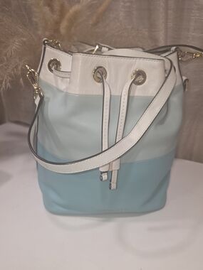 Michael Kors Two-Tone Light Blue and White Drawstring Bucket Bag
